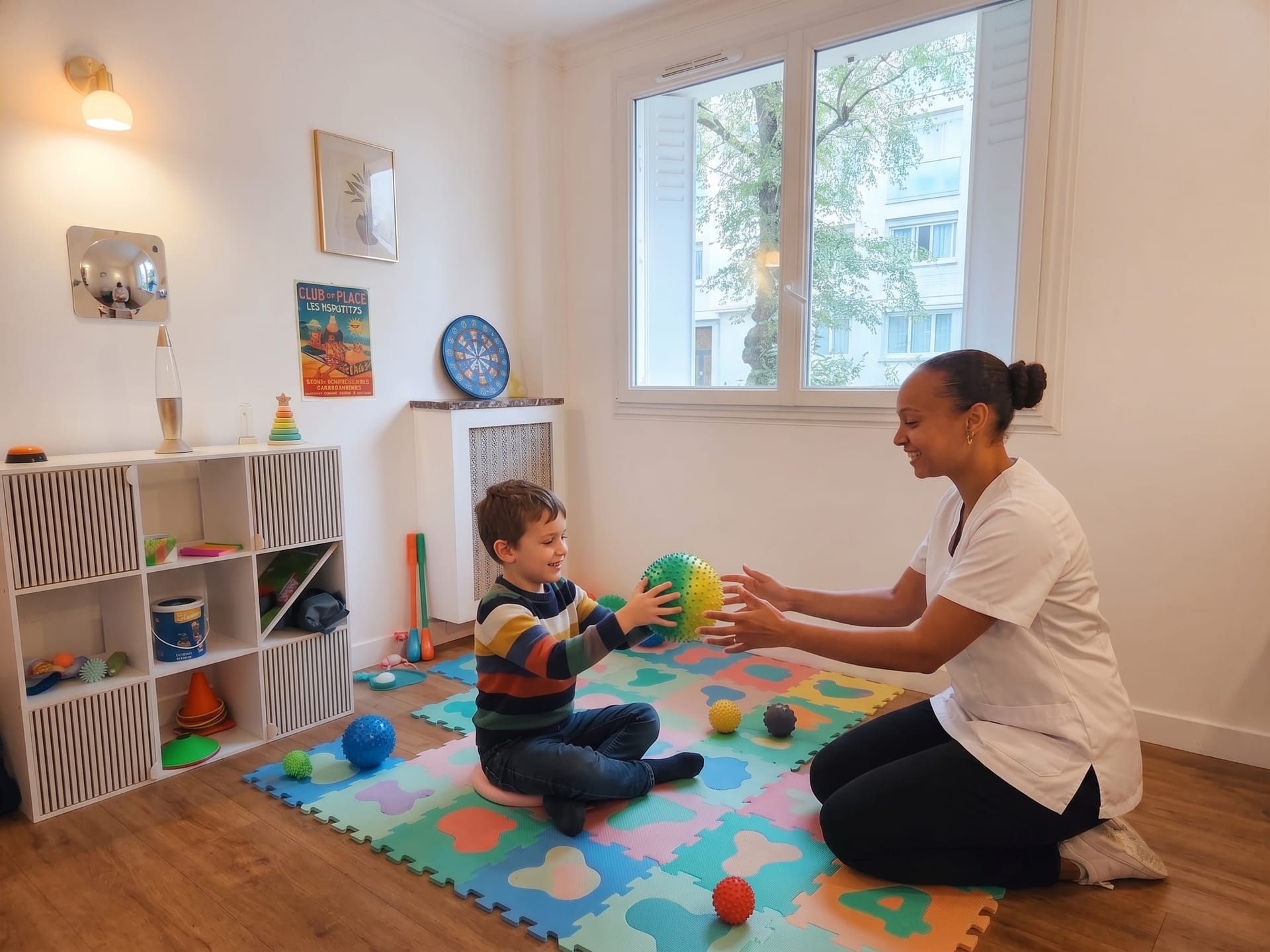 A multidisciplinary Médicap 360° team surrounding a child and an elderly person